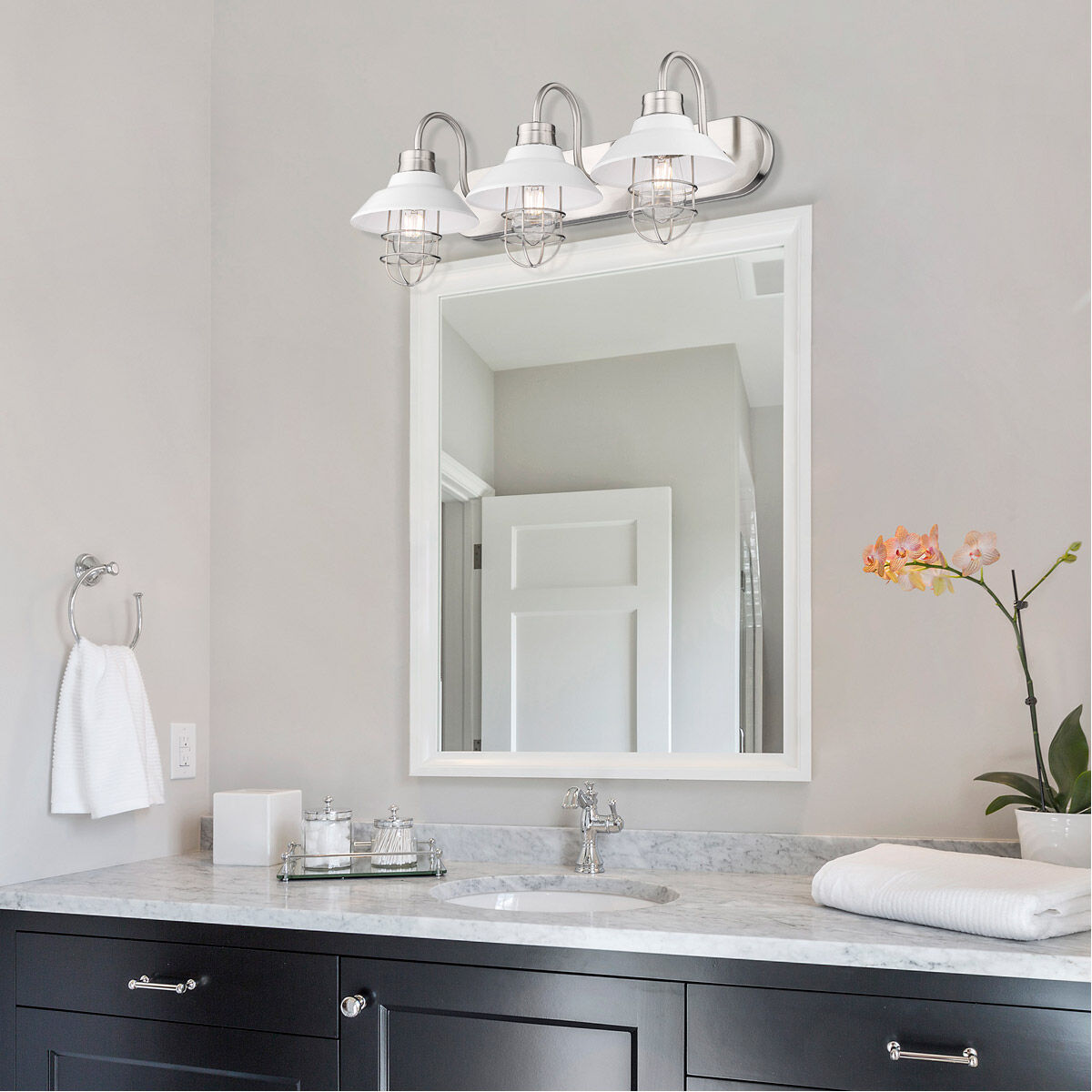 Golden Lighting 3320 BA3 PW WHT Lana 3 Light 26 inch Pewter Bath